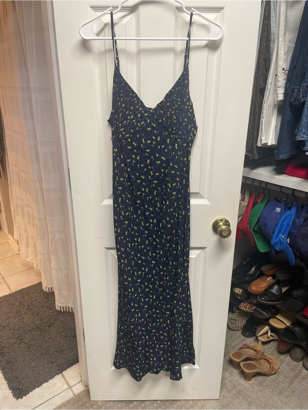 GAP Navy Maxi Slip Dress with Yellow Floral Print